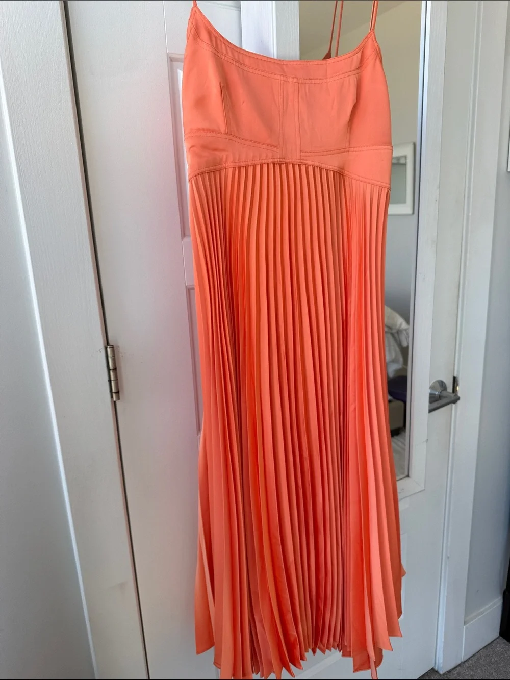 House of Harlow 1960 Coral-Orange Pleated Midi Dress - Picture 9 of 12